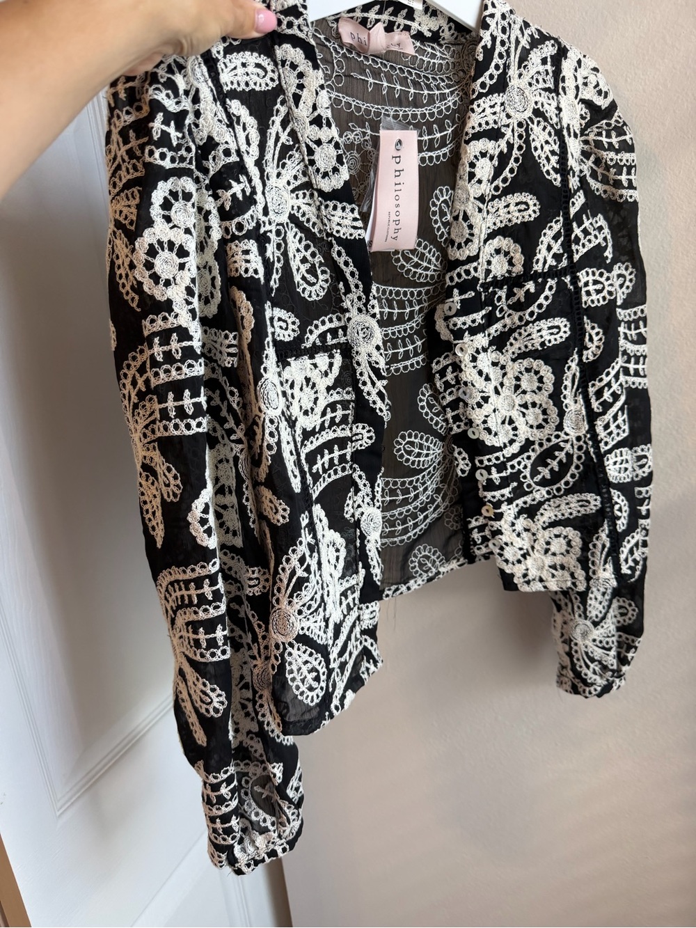 Philosophy Black & White Cropped Lace-Overlay Blazer